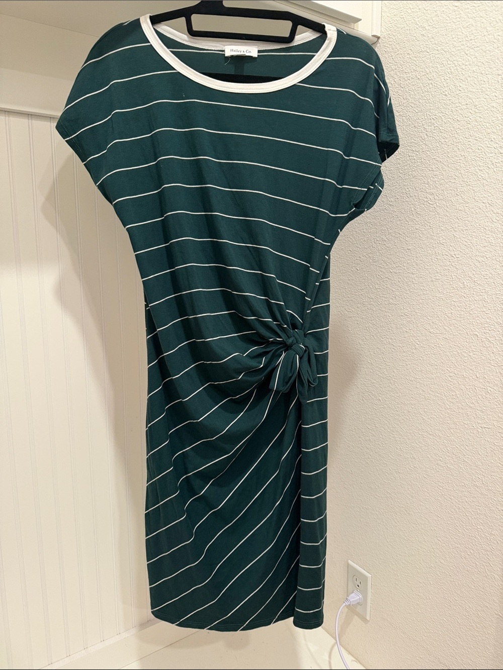 Halogen Forest Green & White Striped Knot-Front Midi Dress